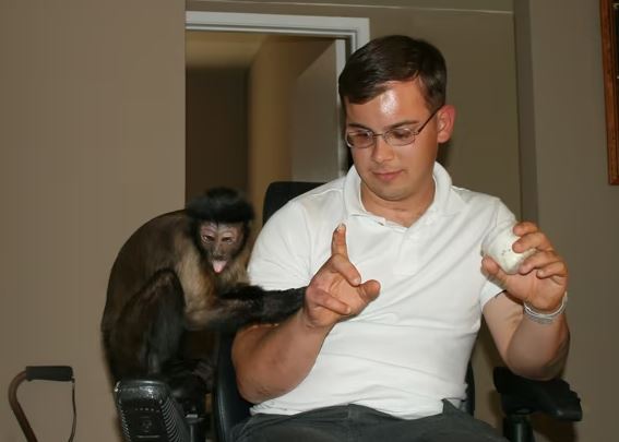 Monkey Helpers - Tim & Webster - Webster holding Tim's hand