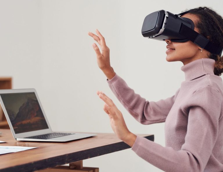 Woman wearing a VR headset